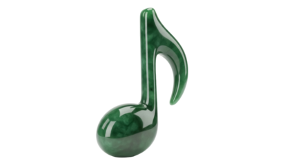 Isolated green marble musical note, single melody symbol, elegant ornamentation, souvenir