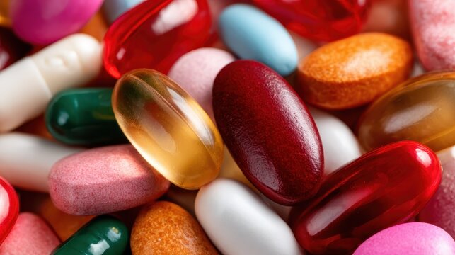 A diverse collection of multicolored pills and capsules is presented in this image, highlighting the essential role of medication in promoting health and managing illnesses effectively. - Powered by Adobe
