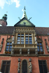 Gothic Spire and Ornate Bay Window of Wrocław Town Hall 