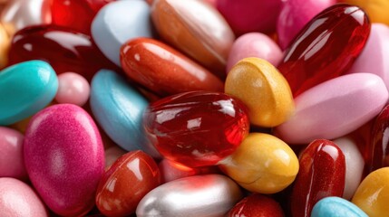 A delightful collection of various candies in vibrant colors spilling over each other, presenting an invitingly sweet aesthetic that captures joy and indulgence in every bite.