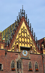 Historic Gothic-Renaissance Town Hall with Ornate Facade and Clock Tower in Wroclaw, Poland