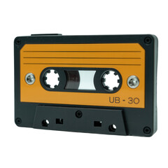 Fototapeta premium Close-up of vintage yellow and black cassette tape on Transparent background