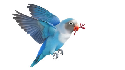 Isolated blue lovebird flying with twig, vector artwork for Valentine's Day or peace concept