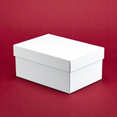 Blank white shoebox on crimson background