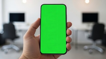 Person's Hand Holding a Smartphone With a Green Screen