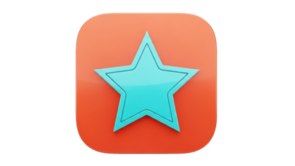 Isolated colorful icon with a cyan star set against an orange rounded square backdrop image