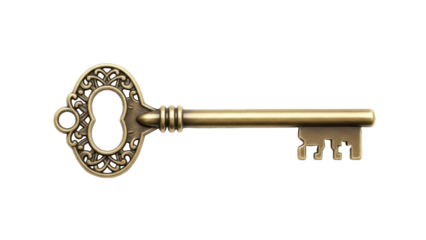 Isolated antique skeleton key with decorative design, classic, vintage, unlocking solution