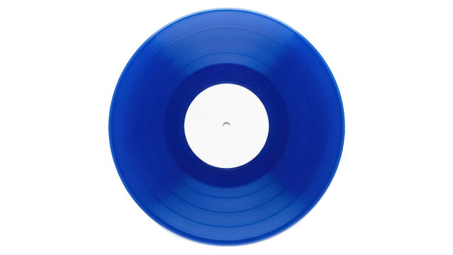 Isolated vivid blue vinyl record album for music media audiophile enthusiasts or DJs