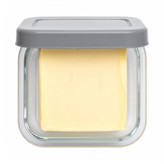 Square glass butter container with grey lid