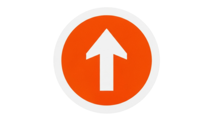 Isolated Orange Circle with Upward Arrow, Symbolizes Progression, Moving Forward, Upward Trend