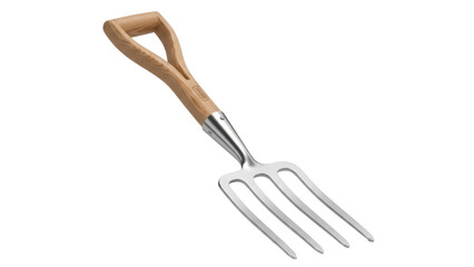 Isolated garden fork with d-handle wood, tool for digging, gardening, agriculture and farming