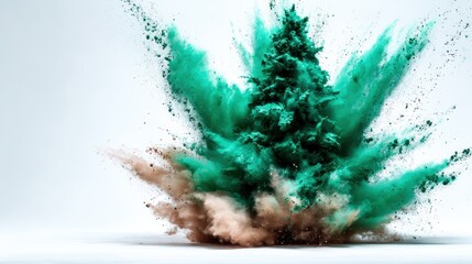 An explosive burst of colored powder forms a vibrant splash, resembling a tree, symbolizing growth, creativity, and the transformative power of nature in artistic expression.