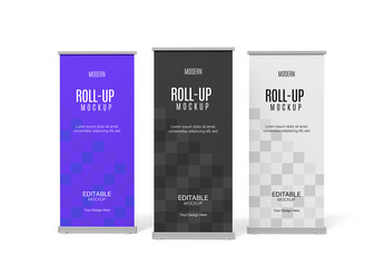 Three Advertising Roll-Up Banner Mockup