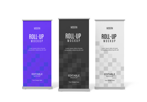 Three Advertising Roll-Up Banner Mockup