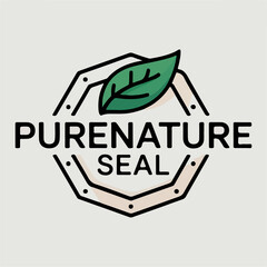 Purenature Seal octagon mark with leaf accent, minimalist organic certification badge; clean eco vector logo for labels, products, packaging and conscious brands