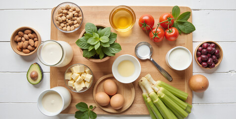 Allergen Free Food Assortment – Fresh Produce, Dairy, and Nuts for Healthy Lifestyle and Dietary Awareness