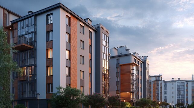 Apartments in a modern urban housing complex, contemporary residential structures