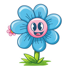 Fototapeta premium Cute smiling flower cartoon character isolated on transparent background