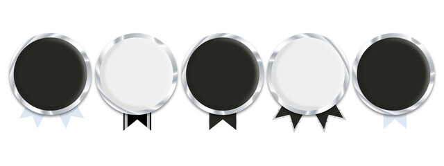 Shiny silver badge and label pack with luxury metallic frames, polished chrome accents, and refined decorative ornaments ideal for premium product packaging and high-end brand visuals