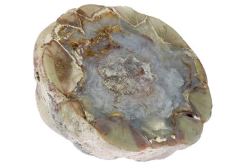 cut in half thunderegg from Buchanan, Oregon, USA isolated on white background