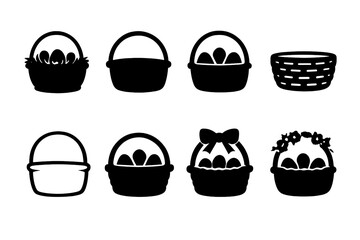 Obraz premium Easter basket icon set. containing basket, eggs, ribbon, decoration, handle, nest, floral, empty, and more.