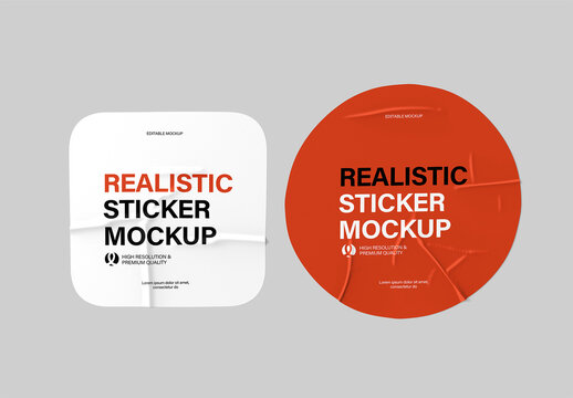 Realistic Dual Stiker Mockup Set