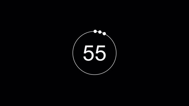 One minute countdown timer animation on transparent background with an alpha channel, countdown timer in 4k, sixty seconds countdown animation.