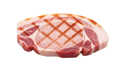 Grilled pork chop with crosshatch marks isolated on transparent background