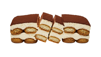 Layers of tiramisu dessert isolated on transparent background