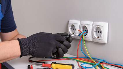 electrician fixing electrical outlet