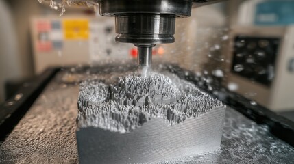 Threedimensional chemical etching process in progress showing layers of metal being sculpted with precision for complex industrial designs.