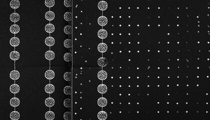 Black surface with white polka dot pattern, folded texture with horizontal and vertical creases.