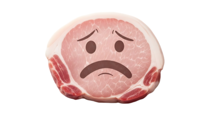 Sad raw meat slice isolated on transparent background