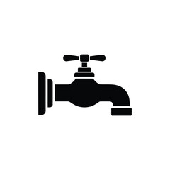 A minimalistic black silhouette icon representing a water faucet or tap, isolated on white background