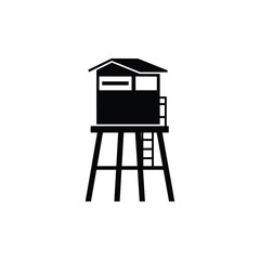 Black and white icon illustration of a raised watchtower or elevated stand structure