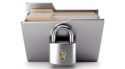 A securely locked gray file folder with several manila folders inside represents data protection and confidential document management practices high quality