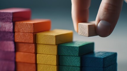 Building Blocks of Success: Hand Adding to Growth Stack, Development, Progress