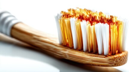 An artistic close-up of a toothbrush featuring colorful bristles, highlighting the beauty of everyday objects in a sophisticated and visually striking manner, perfect for dental hygiene themes.