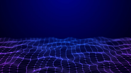 A futuristic structural grid of network connections. Abstract background with intertwining dots and lines. 3D rendering.