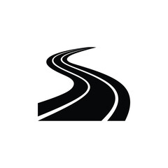 A winding black and white road icon illustration disappearing into the distance