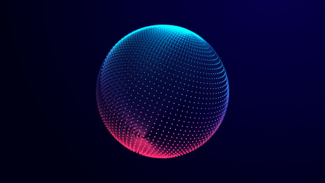 Abstract technology sphere with connecting dots, lines and triangles. Digital abstract network structure. 3D rendering.