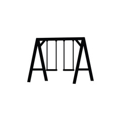 Simple black silhouette illustration of a children's swing set for a playground or park