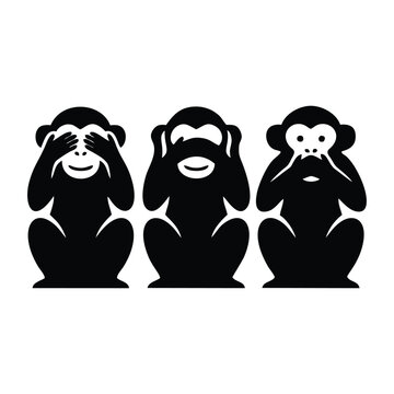 Three Wise Monkeys Minimalist See Hear Speak No Evil Logo
