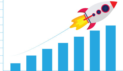 Startup Rocket Launch Over Rising Business Growth Bar Chart Illustration