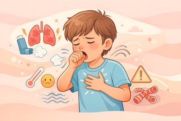Child coughing with difficulty breathing pastel vector illustration 
