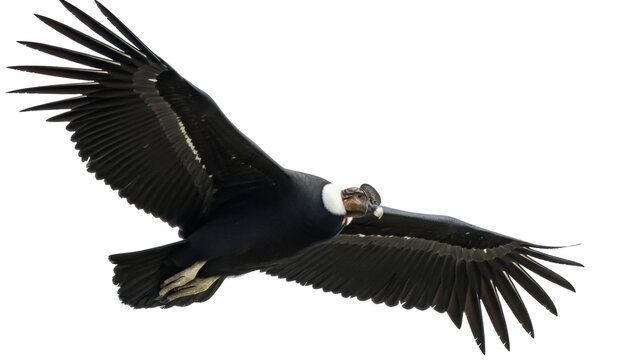 Isolated Andean condor soars with its large wings, a majestic bird in motion, ready for adventure