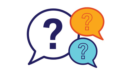 Three overlapping colorful speech bubbles with question marks symbolizing questions