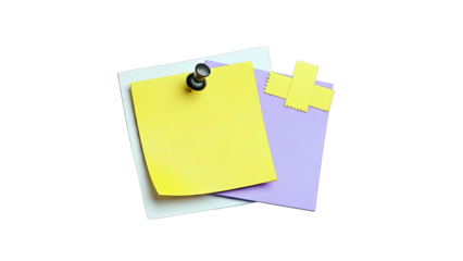 Yellow and Purple Sticky Notes with Pushpin and Tape