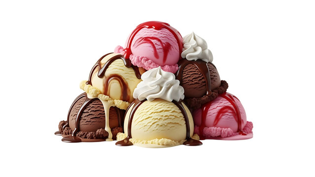 Delightful assorted ice cream scoops isolated on transparent background