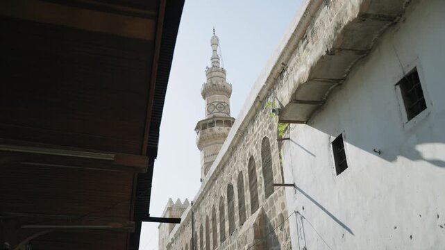 Minaret of the Umayyad Mosque, showcasing iconic Islamic architecture and rich historical heritage in the heart of Damascus.